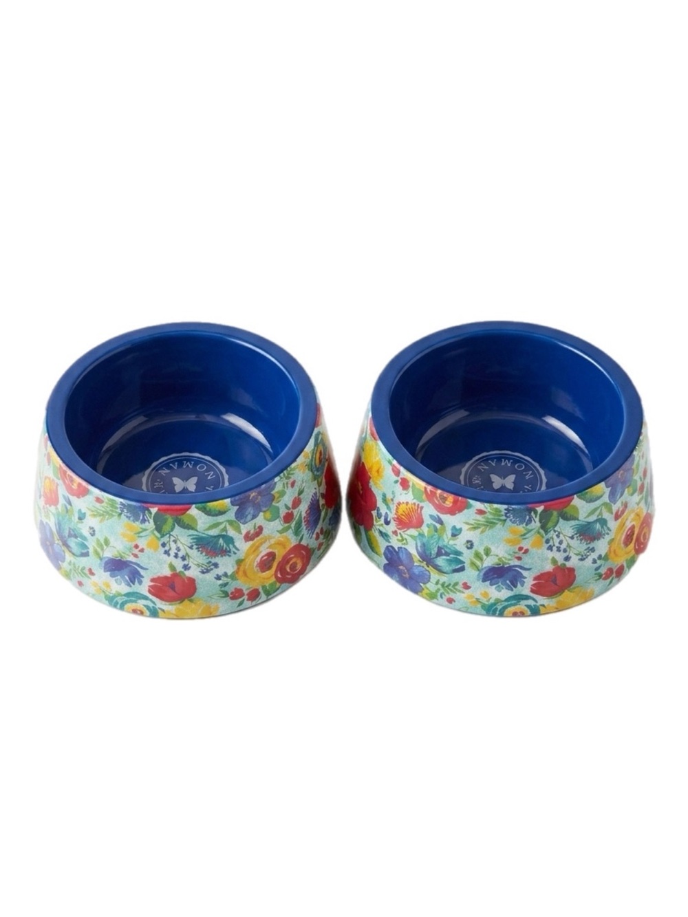 Pioneer Woman Delaney Floral Pet Bowls Set of 2 Blue Melamine 22 Oz New